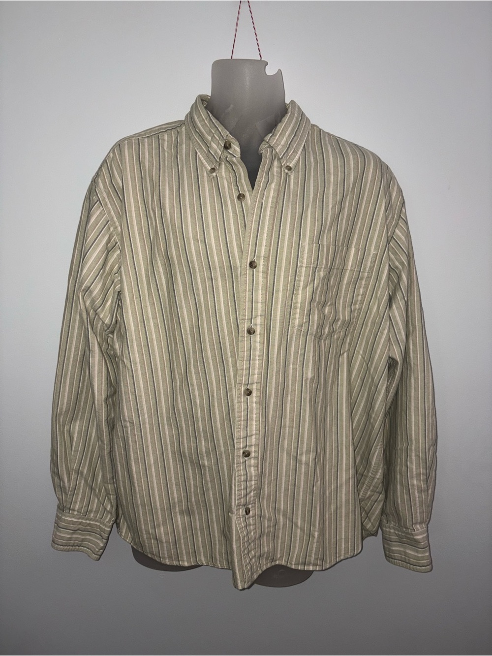 Eddie Bauer Striped Button-Down Shirt in Beige and Olive